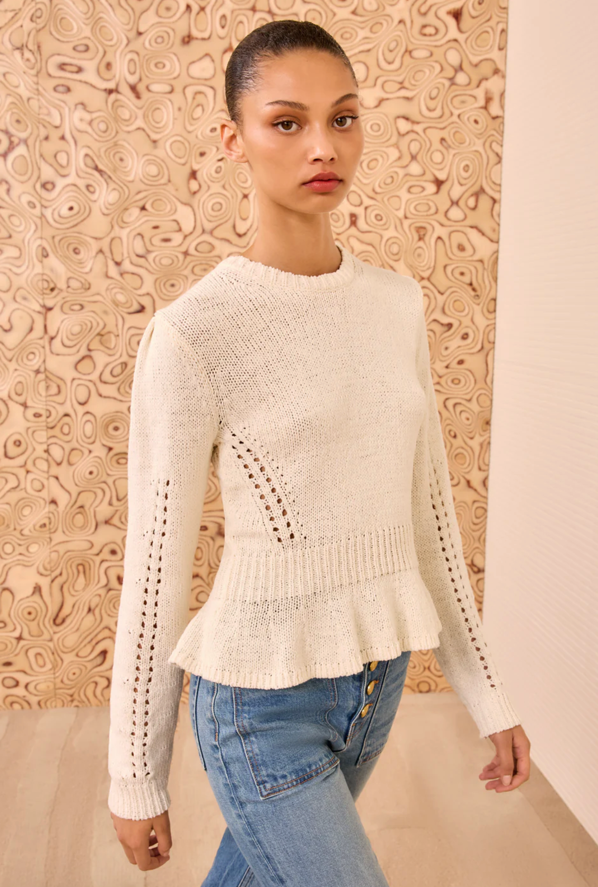 Ulla Johnson Sweater Aurelie Peplum Pullover, Cowrie Soho-Boutique