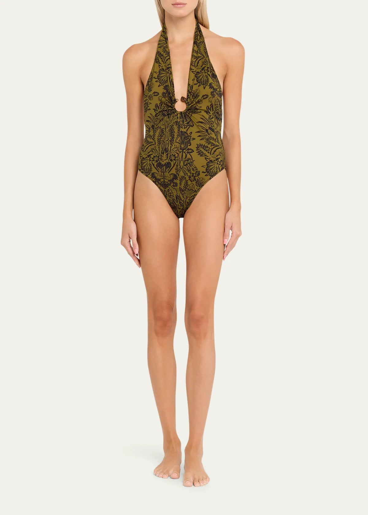 Ulla Johnson Swim Milos Halter One Piece, Olive Flora Soho-Boutique
