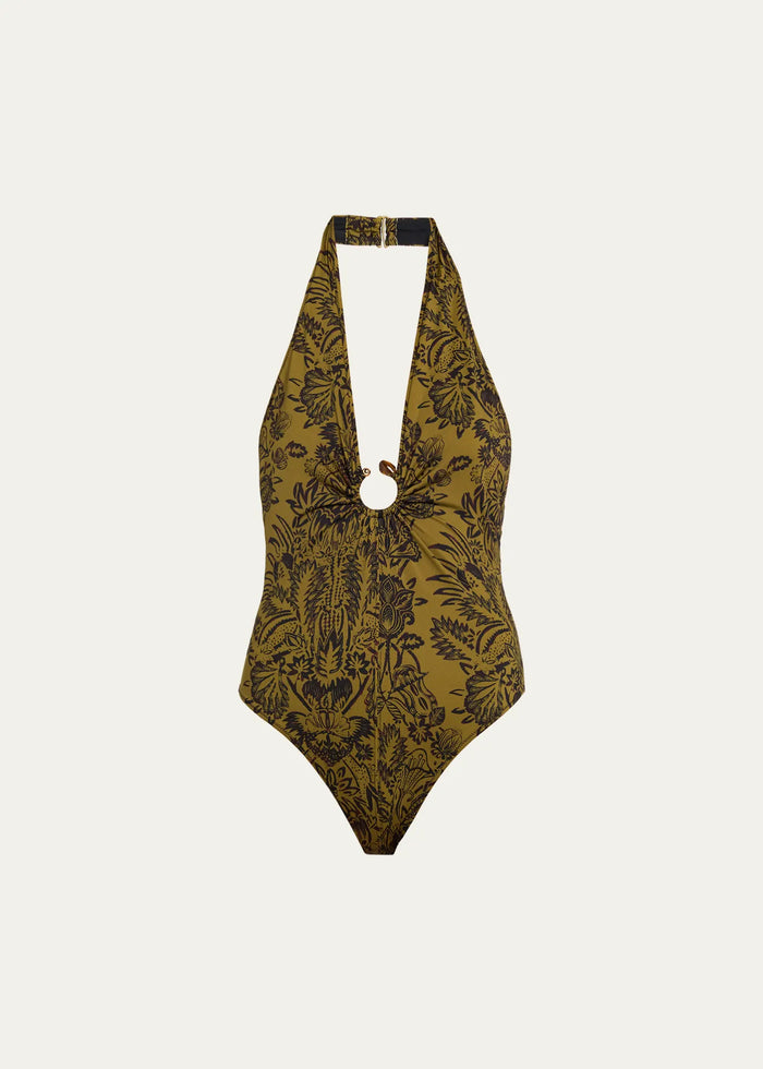 Ulla Johnson Swim Milos Halter One Piece, Olive Flora Soho-Boutique