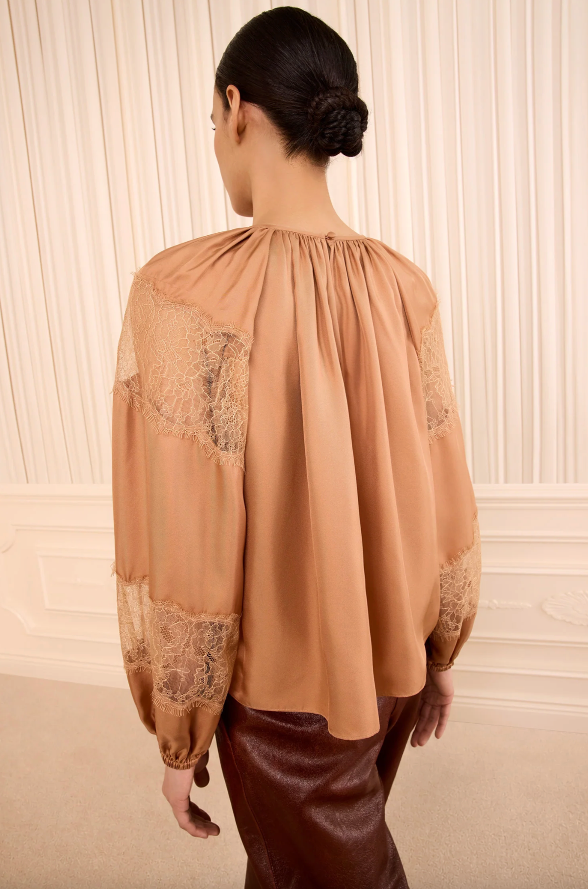 Ulla Johnson Top Bess Long Sleeve Silk Blouse, Macaroon Soho-Boutique