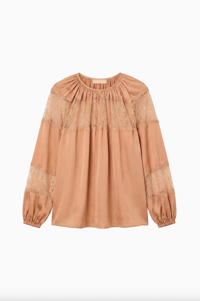 Ulla Johnson Top Bess Long Sleeve Silk Blouse, Macaroon Soho-Boutique
