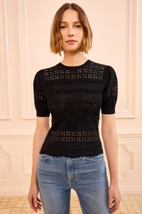 Ulla Johnson Top Marcelena Eyelet Knit Top, Noir Soho-Boutique