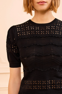 Ulla Johnson Top Marcelena Eyelet Knit Top, Noir Soho-Boutique