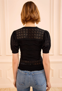 Ulla Johnson Top Marcelena Eyelet Knit Top, Noir Soho-Boutique