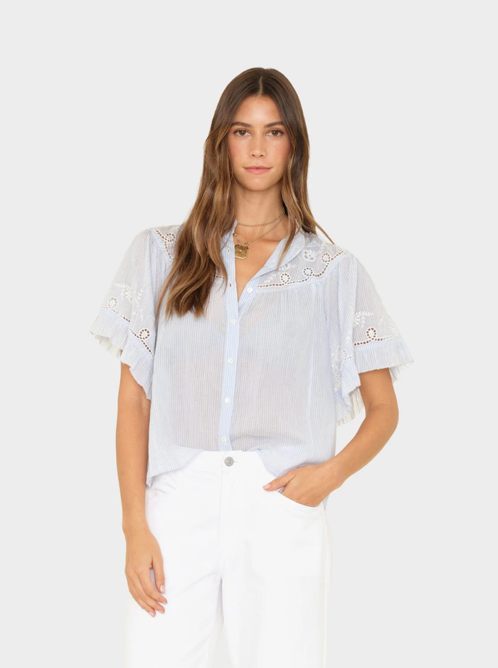 Xirena Top Mae Shirt, Blue White Shirt Soho-Boutique