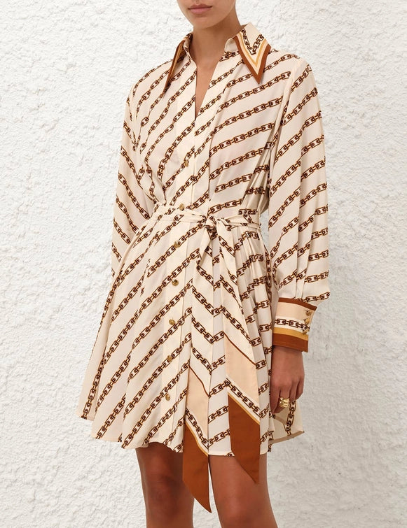 Zimmerman Dresses Tuck Mini Shirt Dress, Cream Chain Soho-Boutique