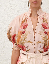 Zimmermann Blouse Ascension Billow Bouse, Cream Palm Floral Soho-Boutique