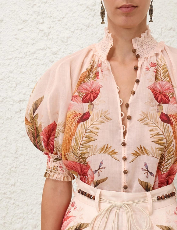 Zimmermann Blouse Ascension Billow Bouse, Cream Palm Floral Soho-Boutique