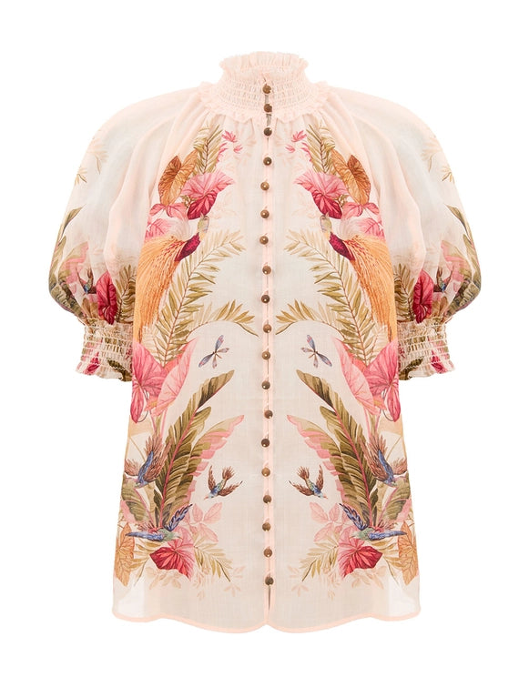 Zimmermann Blouse Ascension Billow Bouse, Cream Palm Floral Soho-Boutique