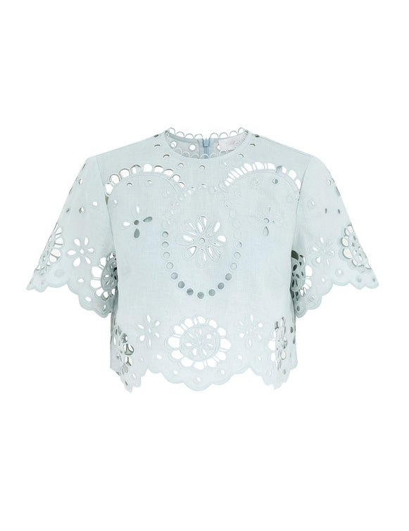 Zimmermann Blouse Awaken Embroidered Bodice, Mint Soho-Boutique