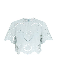 Zimmermann Blouse Awaken Embroidered Bodice, Mint Soho-Boutique