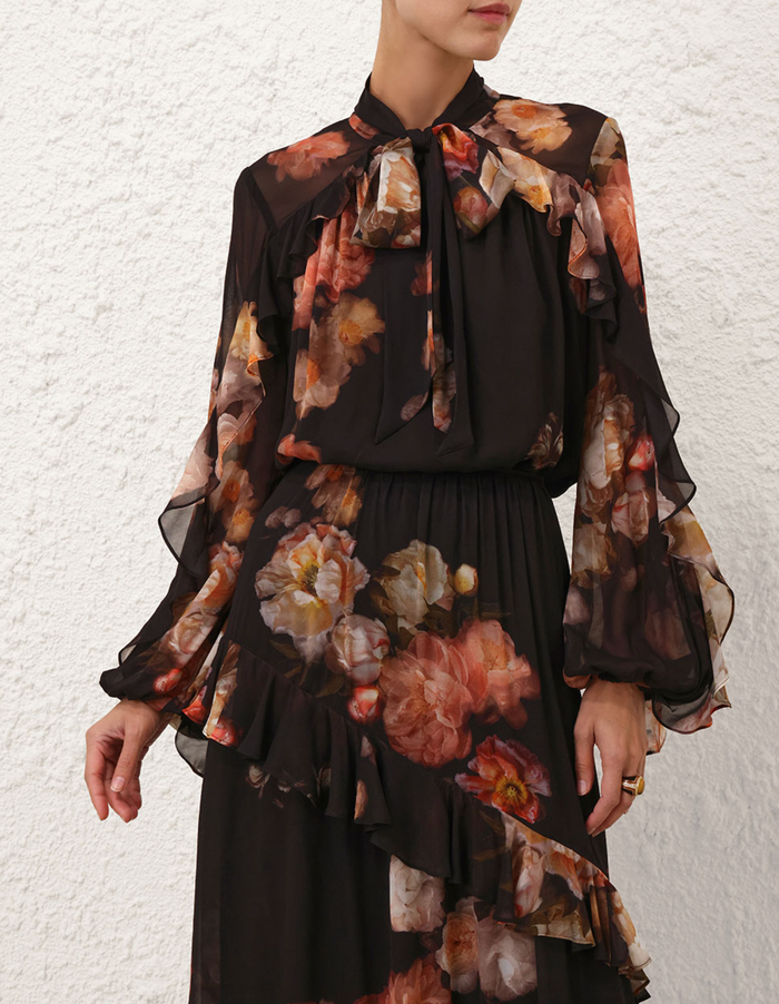 Zimmermann Blouse Hypnotic Flutter Blouse, Russet Floral Soho-Boutique
