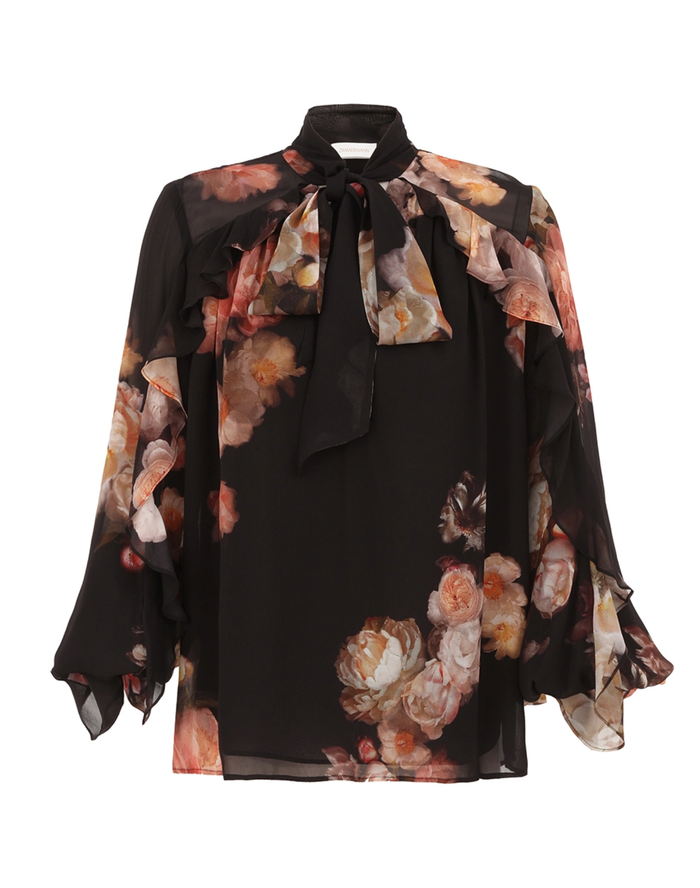 Zimmermann Blouse Hypnotic Flutter Blouse, Russet Floral Soho-Boutique