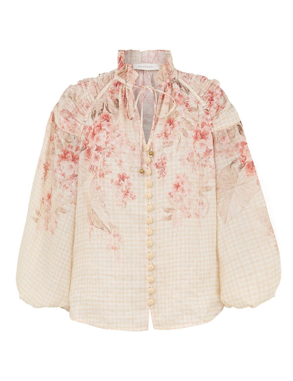 Zimmermann Blouse Illuminate Billow Blouse, Coral Floral Soho-Boutique