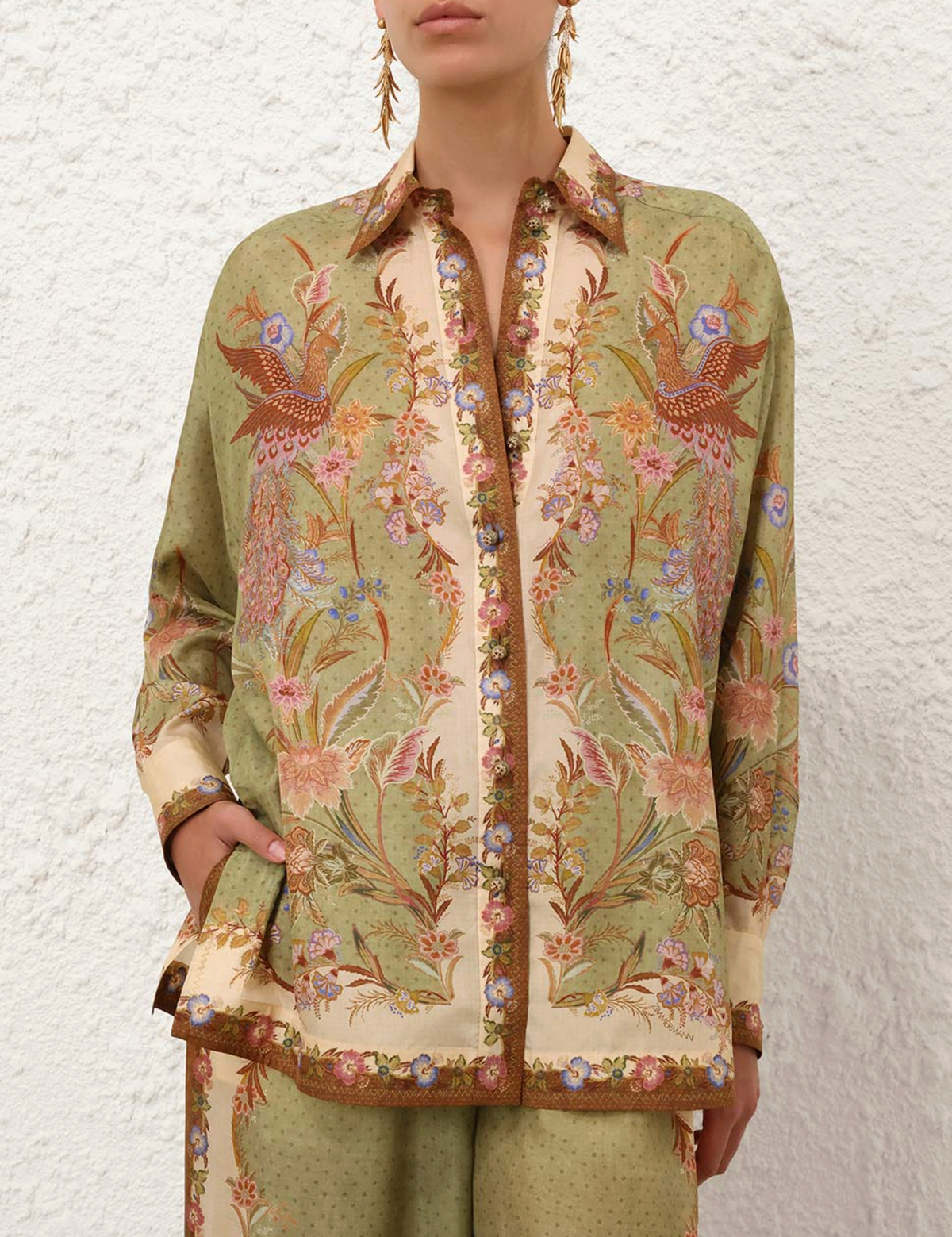 Zimmermann Blouse Indra Relaxed Shirt, Khaki Scarf Floral Soho-Boutique