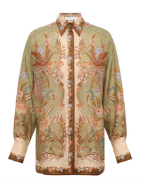 Zimmermann Blouse Indra Relaxed Shirt, Khaki Scarf Floral Soho-Boutique