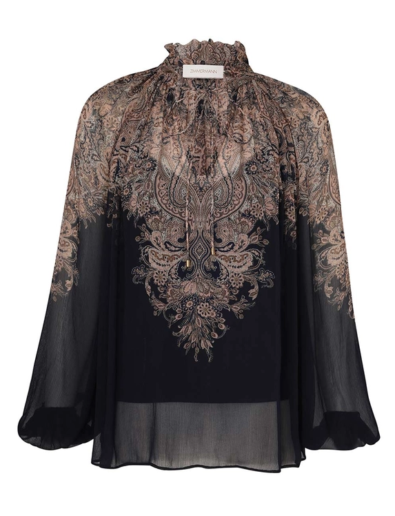 Zimmermann Blouse Natura Billow Blouse, Navy Paisley Soho-Boutique