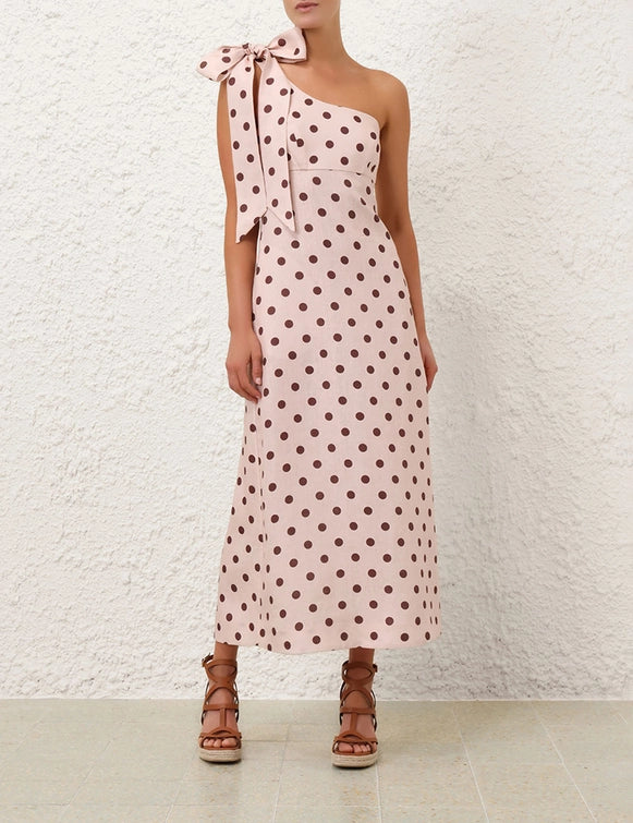 Zimmermann Dress Acacia Midi Dress, Cream Tan Dot Soho-Boutique