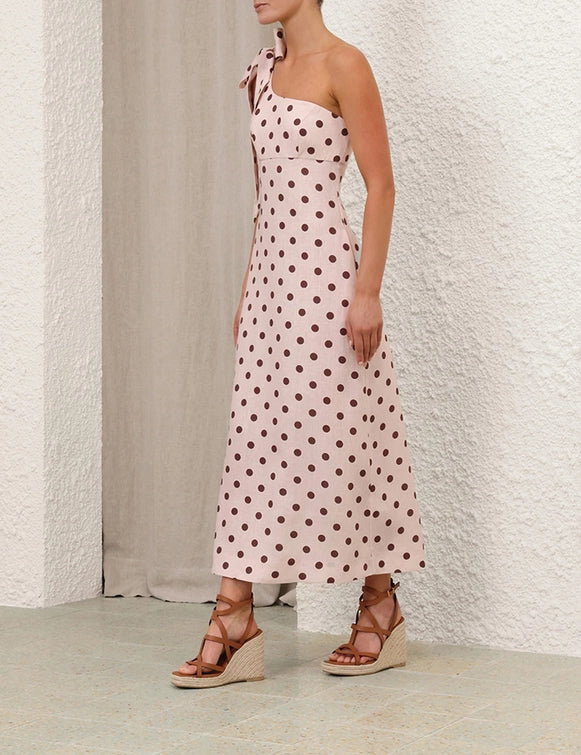 Zimmermann Dress Acacia Midi Dress, Cream Tan Dot Soho-Boutique