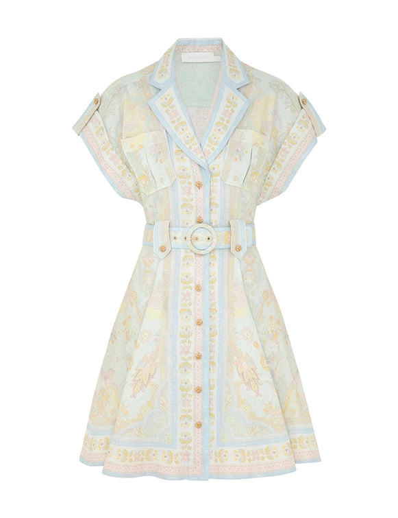 Zimmermann Dress Acacia Mini Shirt Dress, Mint Multi Soho-Boutique