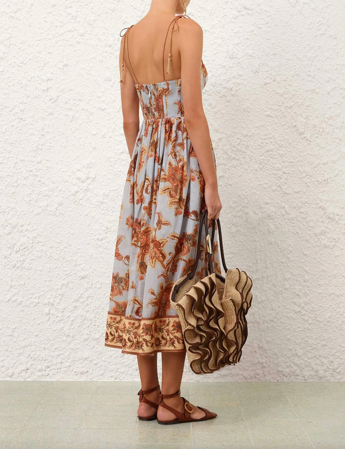 Zimmermann Dress Aster Corset Midi Dress, Blue Jacobean Soho-Boutique