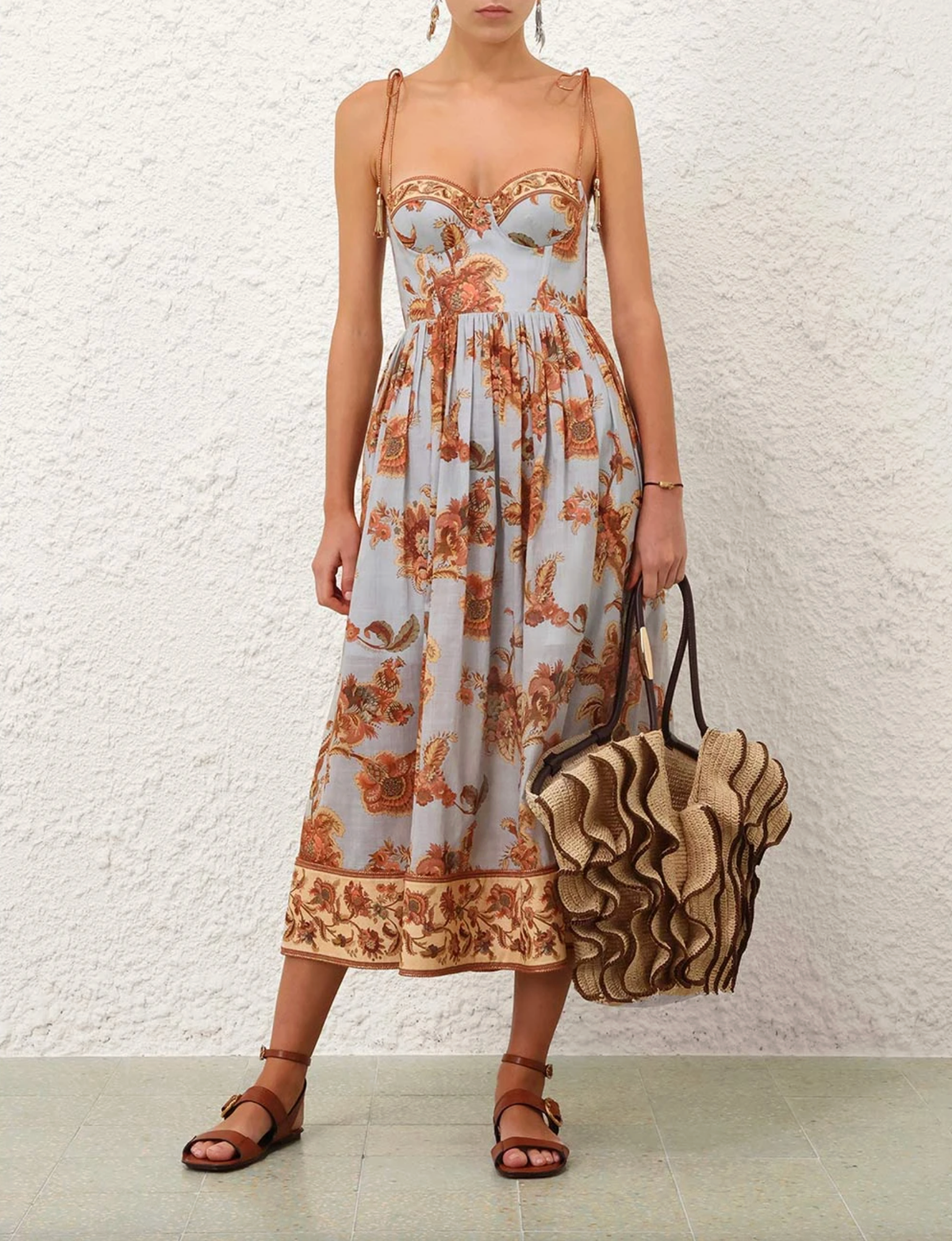 Zimmermann Aster Corset Midi Dress | Blue Jacobean