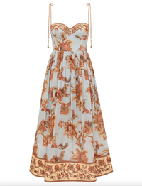 Zimmermann Dress Aster Corset Midi Dress, Blue Jacobean Soho-Boutique