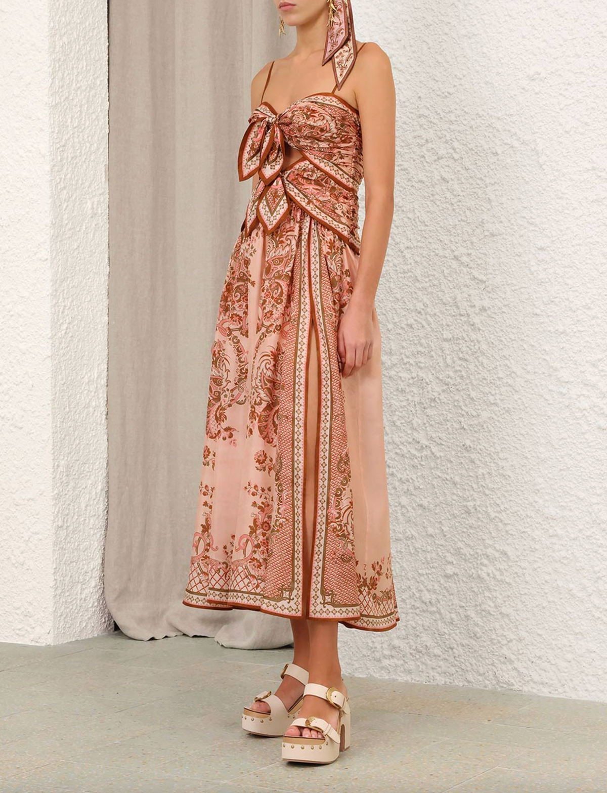 Zimmermann Dress Aster Scarf Midi Dress, Pink Paisley Floral Soho-Boutique