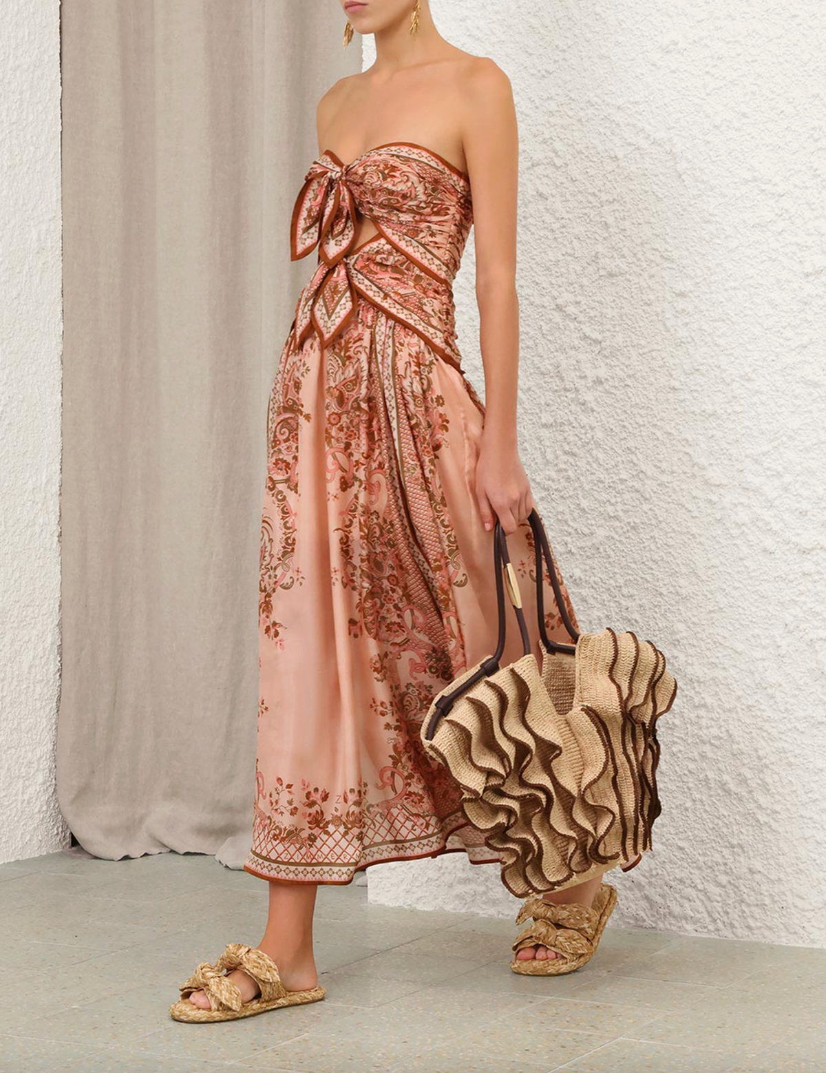 Zimmermann Dress Aster Scarf Midi Dress, Pink Paisley Floral Soho-Boutique