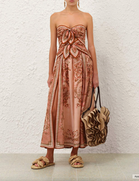 Zimmermann Dress Aster Scarf Midi Dress, Pink Paisley Floral Soho-Boutique