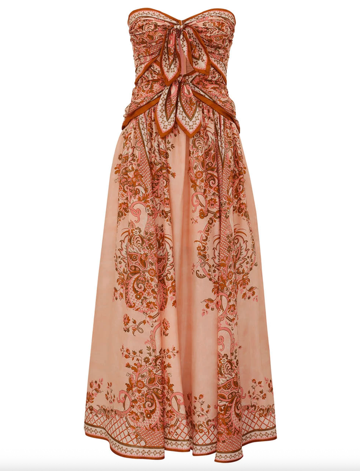 Zimmermann Dress Aster Scarf Midi Dress, Pink Paisley Floral Soho-Boutique