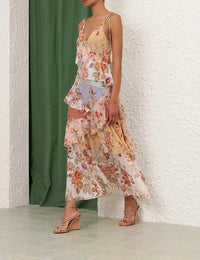 Zimmermann Dress Awaken Frill Slip Dress, Spliced Print Soho-Boutique