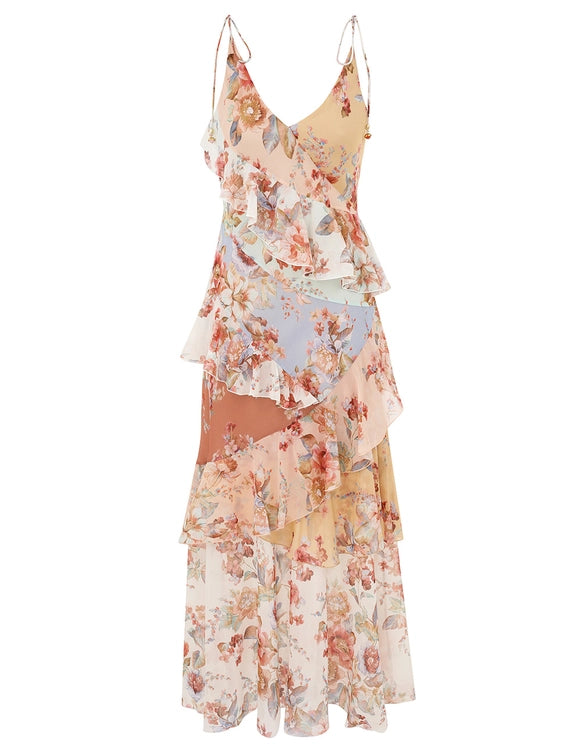 Zimmermann Dress Awaken Frill Slip Dress, Spliced Print Soho-Boutique