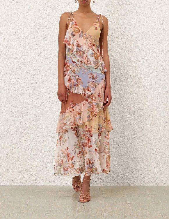 Zimmermann Dress Awaken Frill Slip Dress, Spliced Print Soho-Boutique