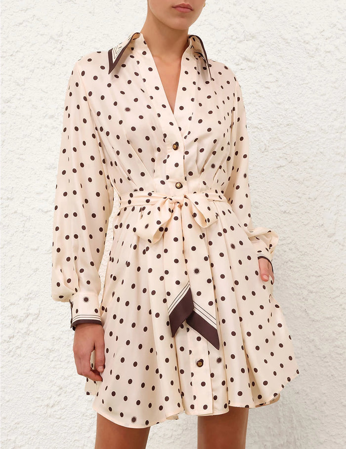 Zimmermann Dress Dot Tuck Mini Dress, Cream Dot Soho-Boutique