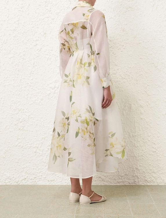 Zimmermann Dress Harmony Draped Shirt Dress, Ivory Magnolia Soho-Boutique