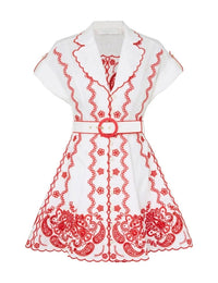 Zimmermann Dress Lucky Embroidered Mini Dress, Ivory/Red Soho-Boutique