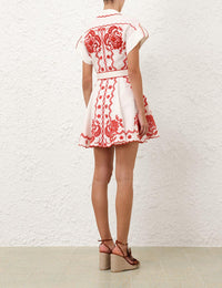Zimmermann Dress Lucky Embroidered Mini Dress, Ivory/Red Soho-Boutique