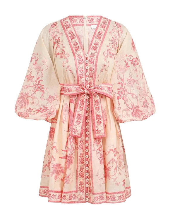 オールインワン・サロペット Zimmermann Plunge' Low-Cut Linen Dress In 'Cream Palm Lucky Lace Plunge Midi Dress Cream Bouquet Floral Online