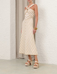 Zimmermann Dress Luna Metallic Halter Dress, Cream Soho-Boutique