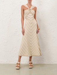Zimmermann Dress Luna Metallic Halter Dress, Cream Soho-Boutique
