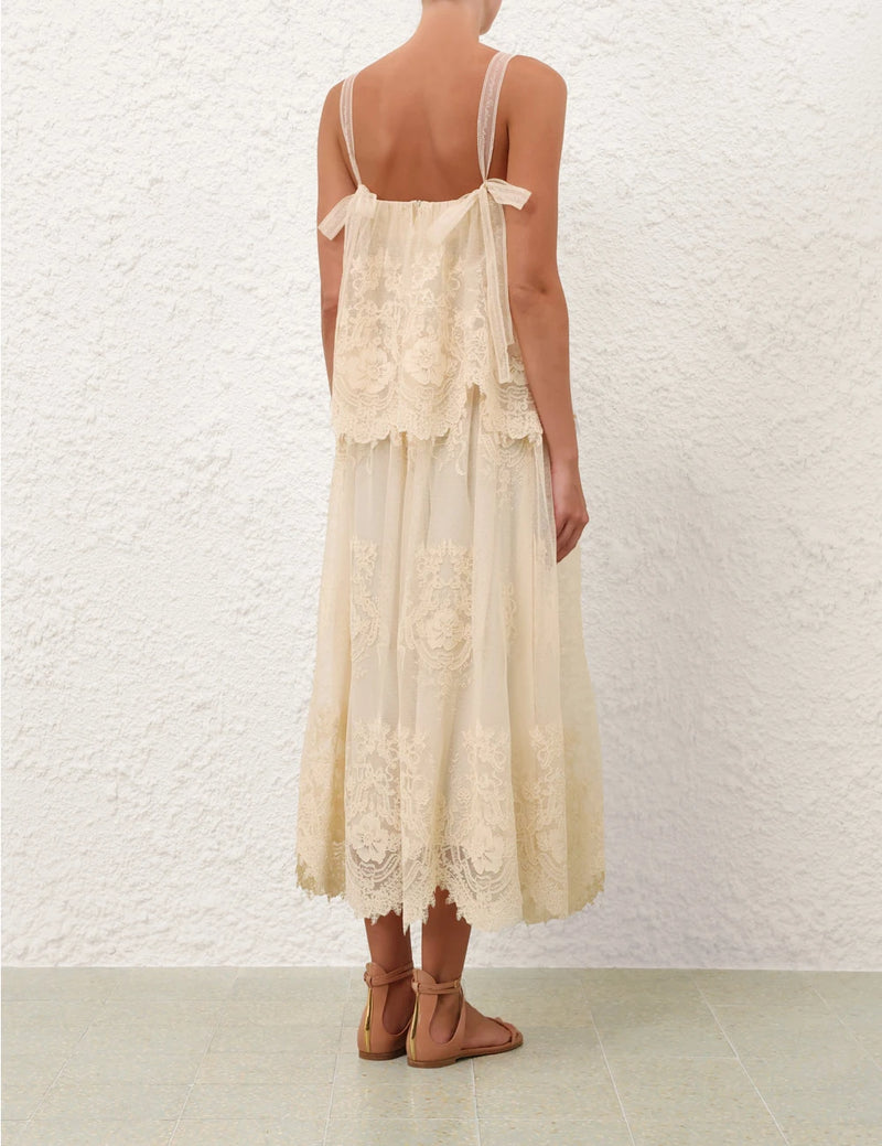 ZIMMERMANN Luna Tiered Lace Slip | Cream