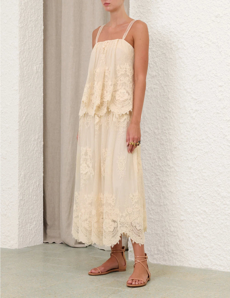 ZIMMERMANN Luna Tiered Lace Slip | Cream