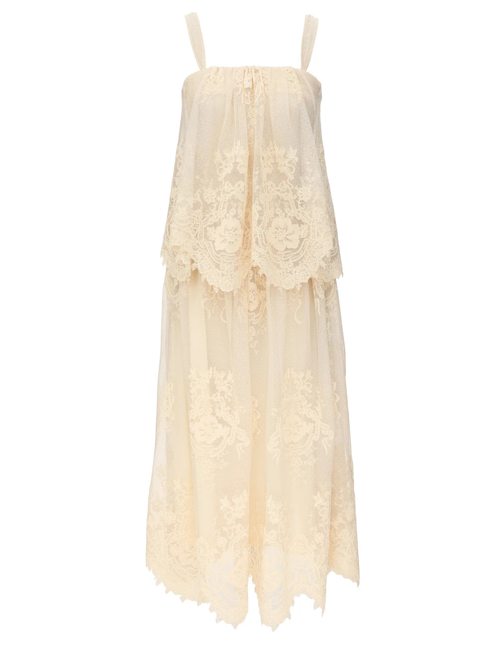 Zimmermann Dress Luna Tiered Lace Slip, Cream Soho-Boutique