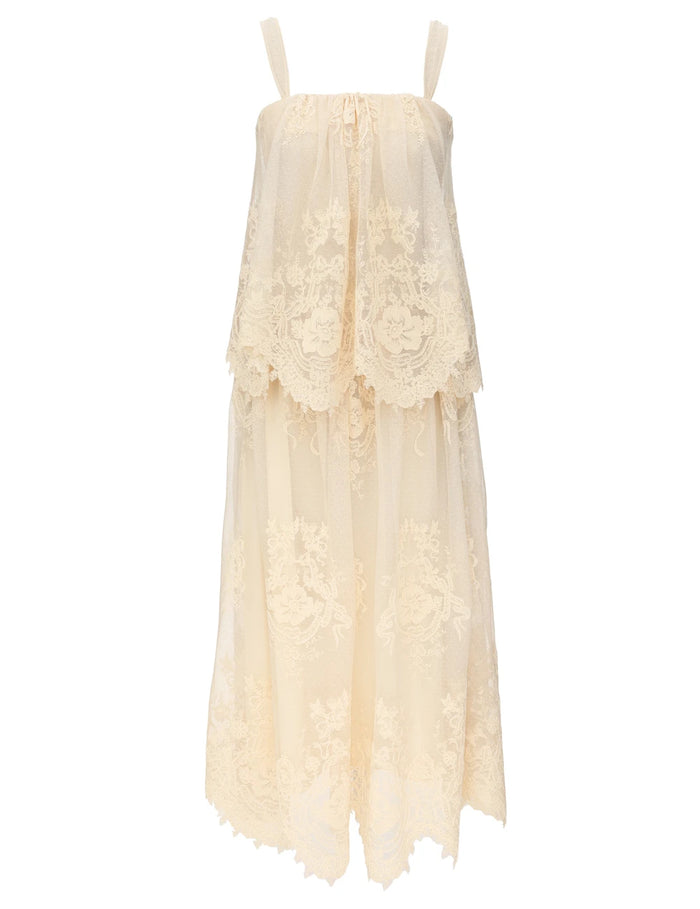 Zimmermann Dress Luna Tiered Lace Slip, Cream Soho-Boutique