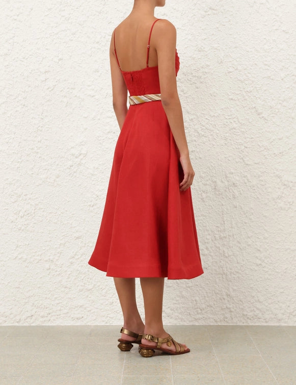 ZIMMERMANN Rebellion Tuck Midi Dress | Red | Size 1 ZIMMERMANN Rebellion Tuck Midi Dress | Red | Size 1