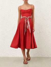 Zimmermann Dress Rebellion Tuck Midi Dress, Red Soho-Boutique