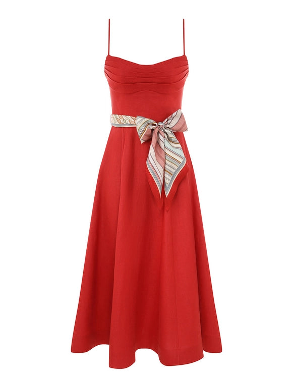 Zimmermann Dress Rebellion Tuck Midi Dress, Red Soho-Boutique