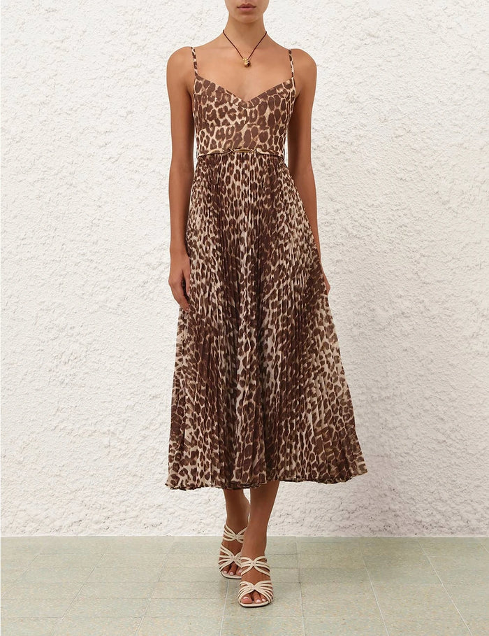 Zimmermann Dress Sunray Pleated Picnic Dress, Leopard Soho-Boutique