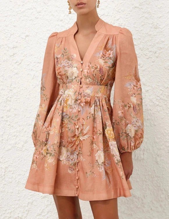 Zimmermann Dress Tallow Plunge Mini Dress, Pink Multi Floral Soho-Boutique